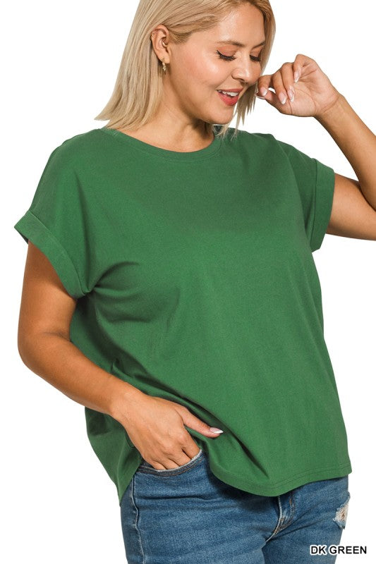 Zenana Plus Cuff Sleeve Tee