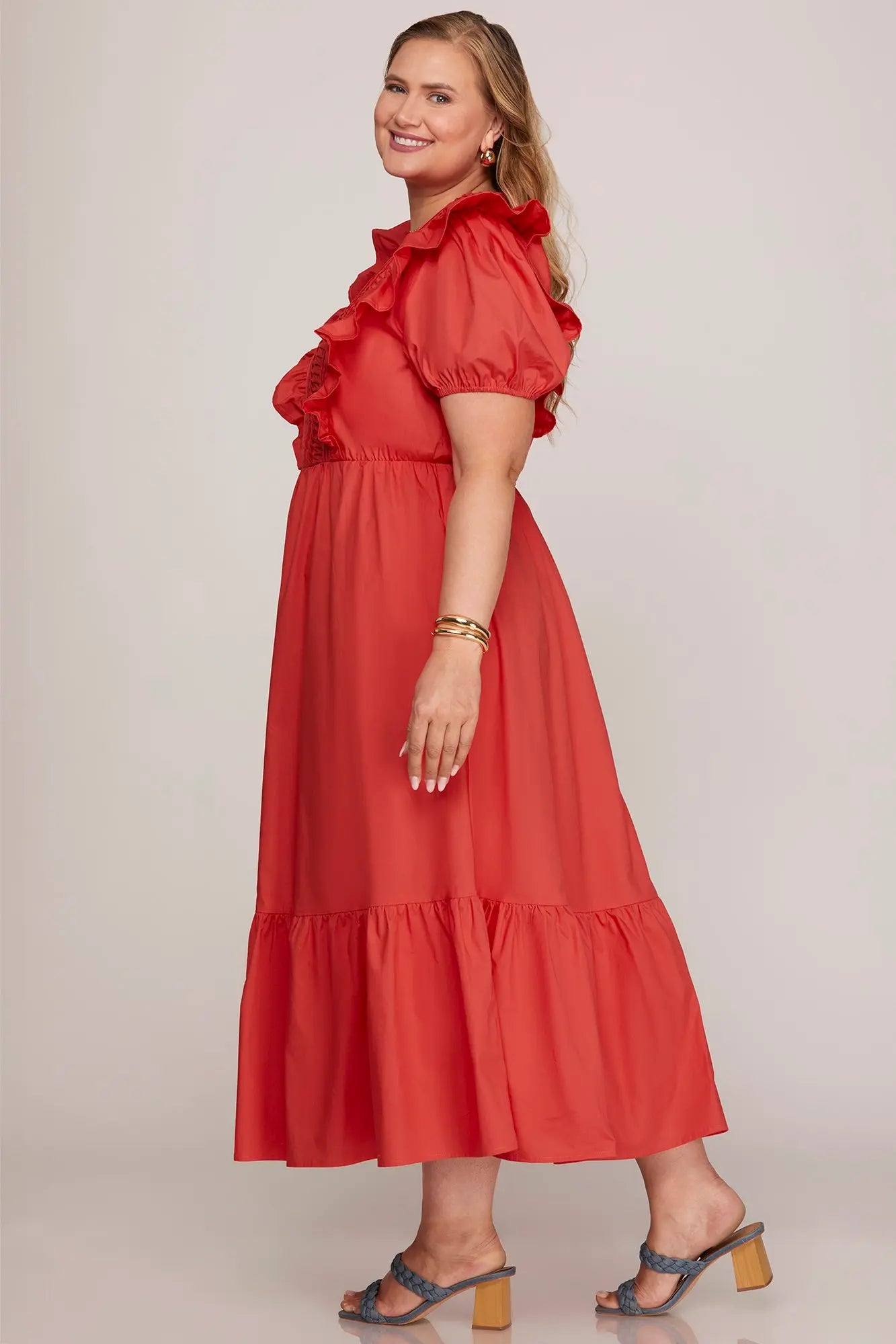 She + Sky Pintuck Ruffle Dress