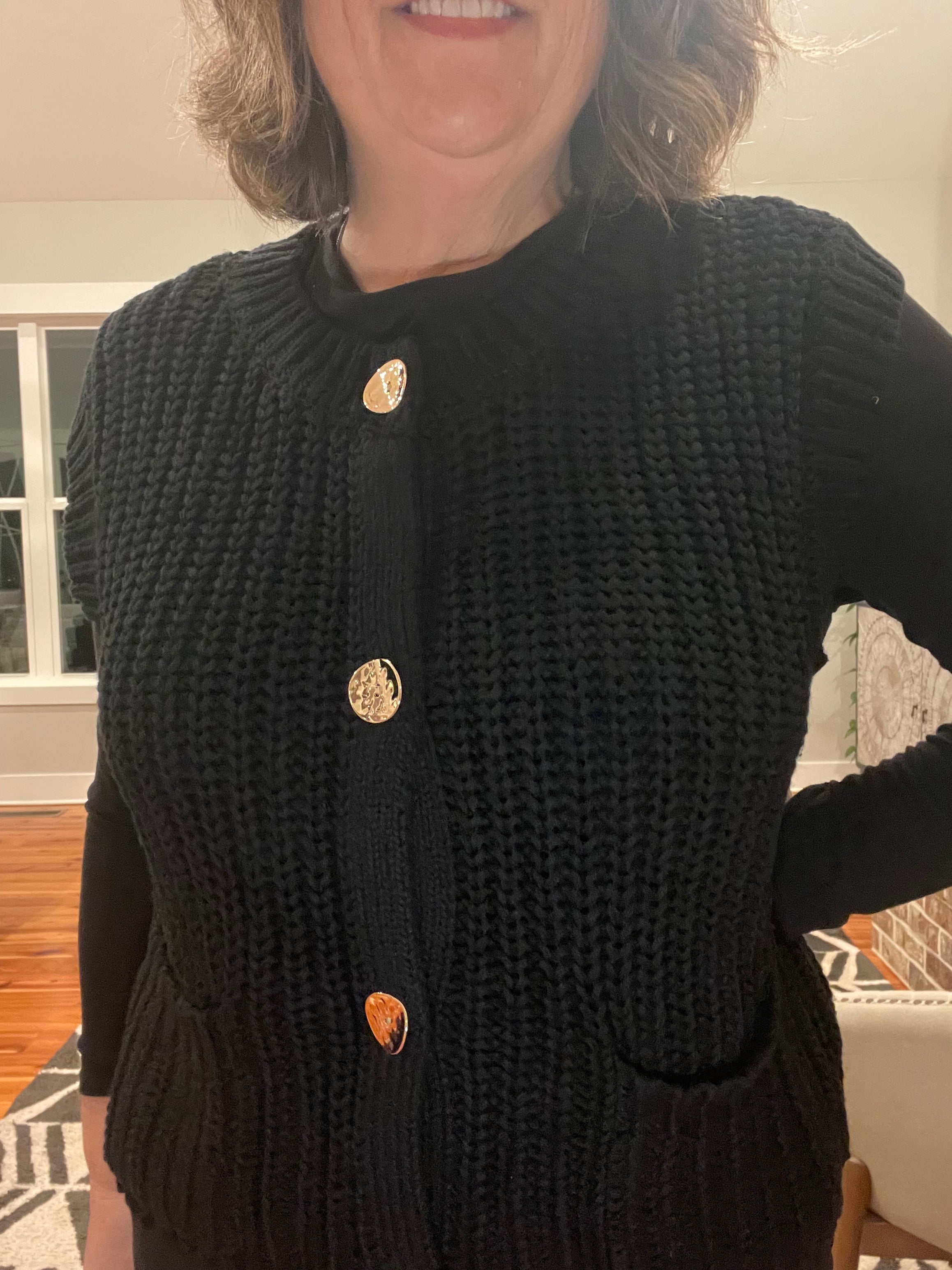 Jodifl Black Sweater Vest with Gold Buttons