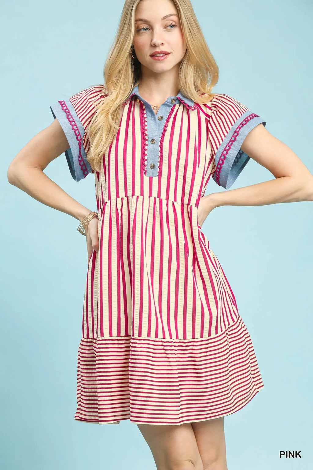Umgee Stripe Flutter Sleeve Dress