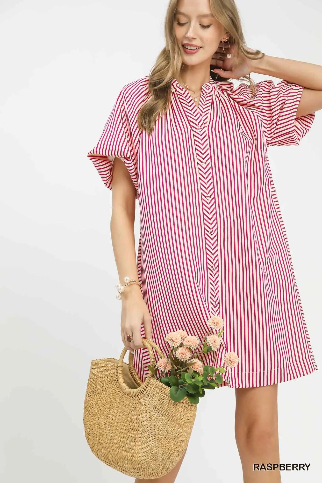 Umgee Raspberry Stripe Short Dress