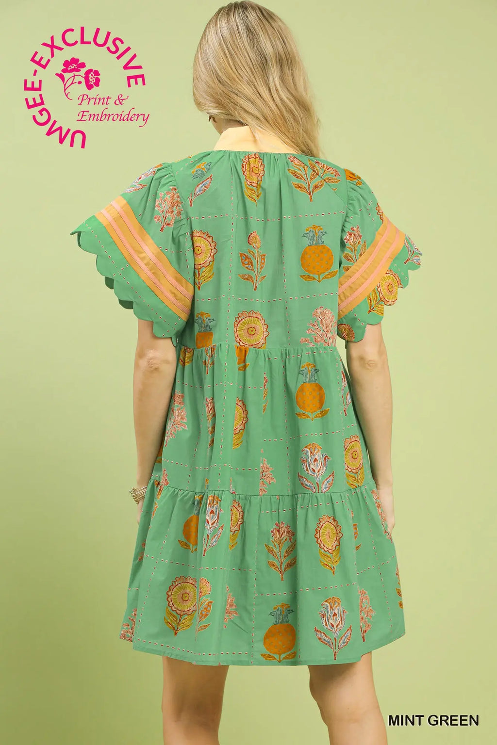 Umgee Green Gold Floral Dress