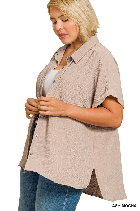 Zenana Plus Button Down Woven Top