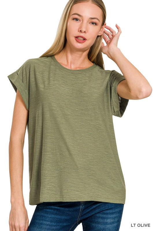 Zenana Slub Cuff Sleeve Tee