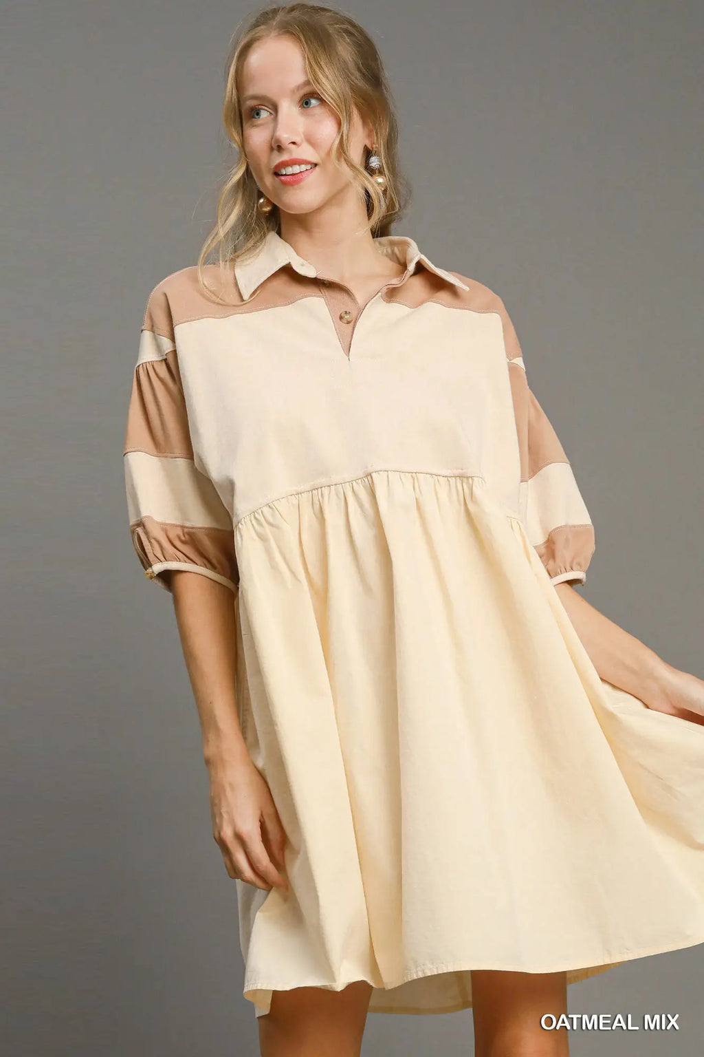 Umgee Two Tone Oatmeal Mix Dress