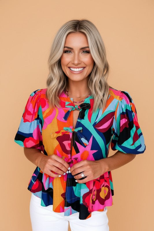 Vibrant Tie Front Top