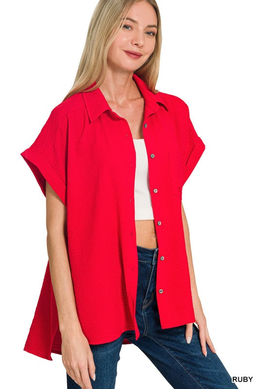 Zenana Button Down Woven Top