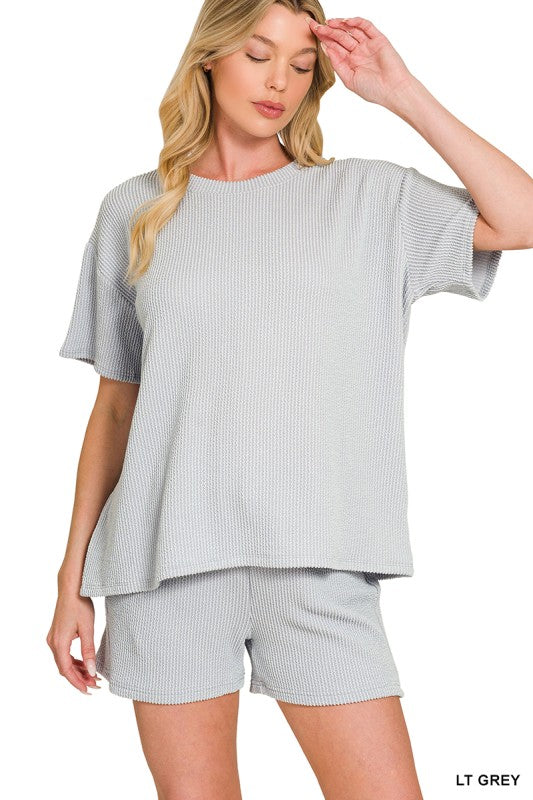 Zenana Waffle Knit Short Set