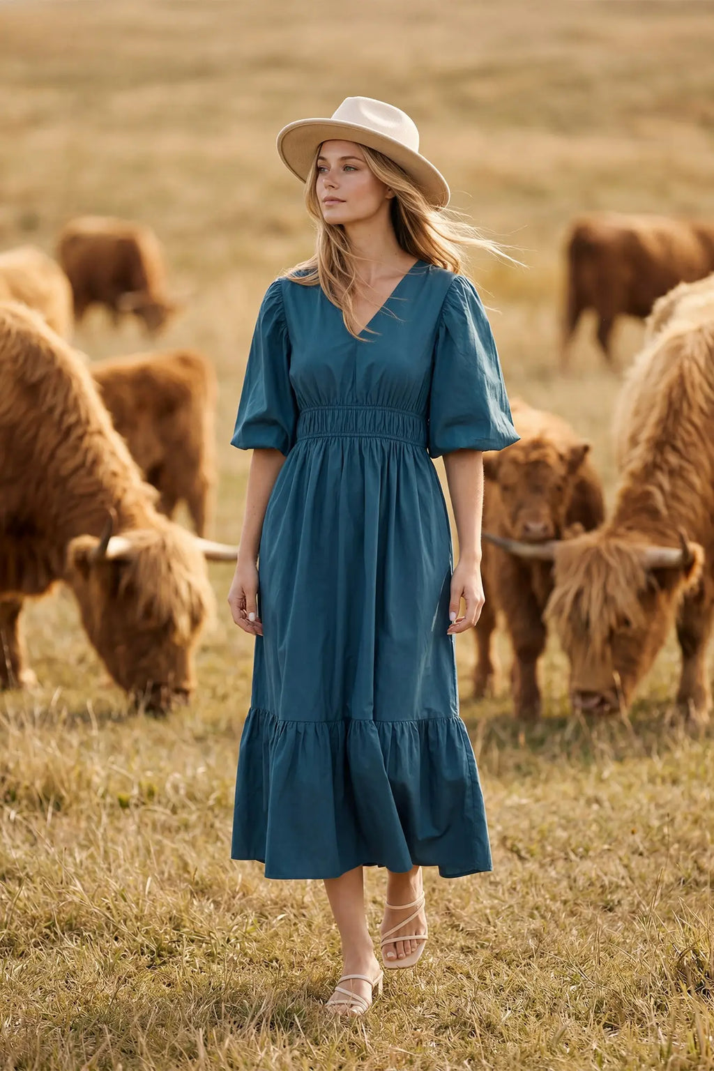 She + Sky Teal Midi Dress