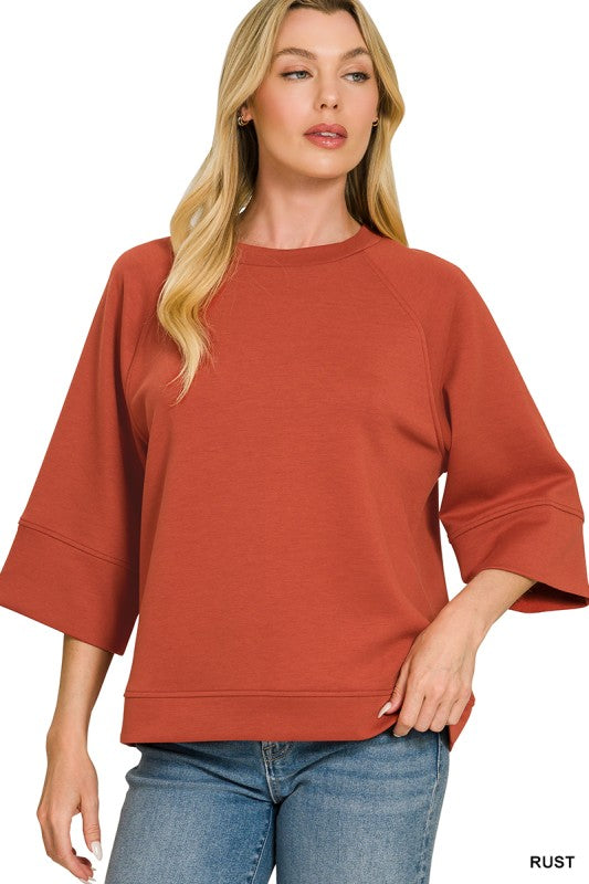 Zenana Scuba 3/4 Sleeve Pullover Top