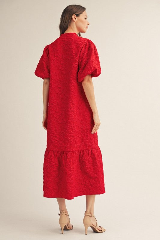 Jodifl Red Jacquard Midi Dress