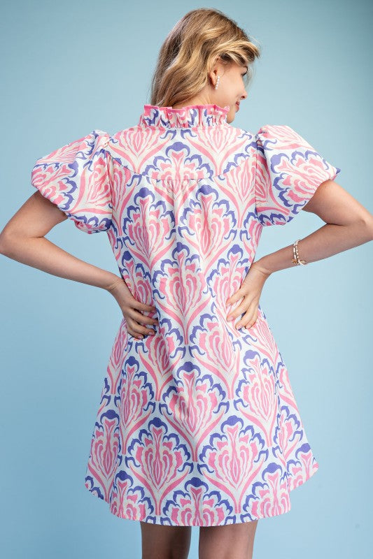 Gigio Pink Print Button Down Dress