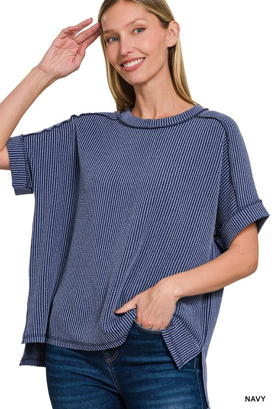 Zenana Raised Rib Raw Edge Top