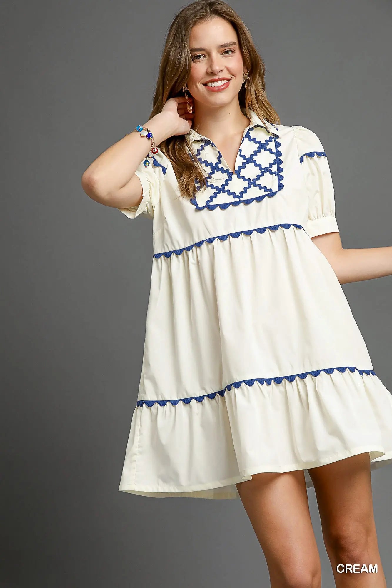 Umgee Cream and Blue Dress