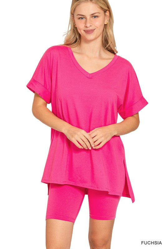 Zenana Biker Short Sets