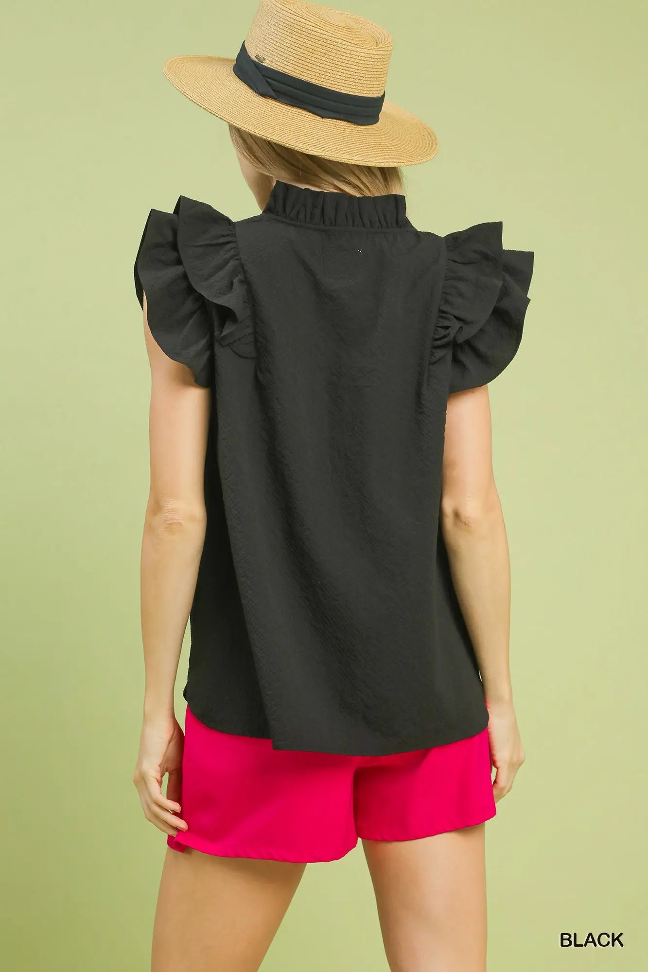 Umgee Black Shoulder Ruffle Top