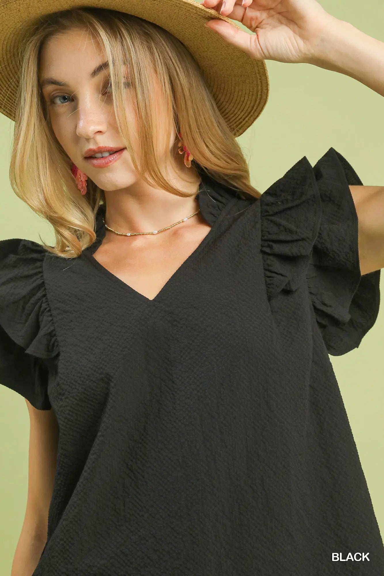 Umgee Black Shoulder Ruffle Top