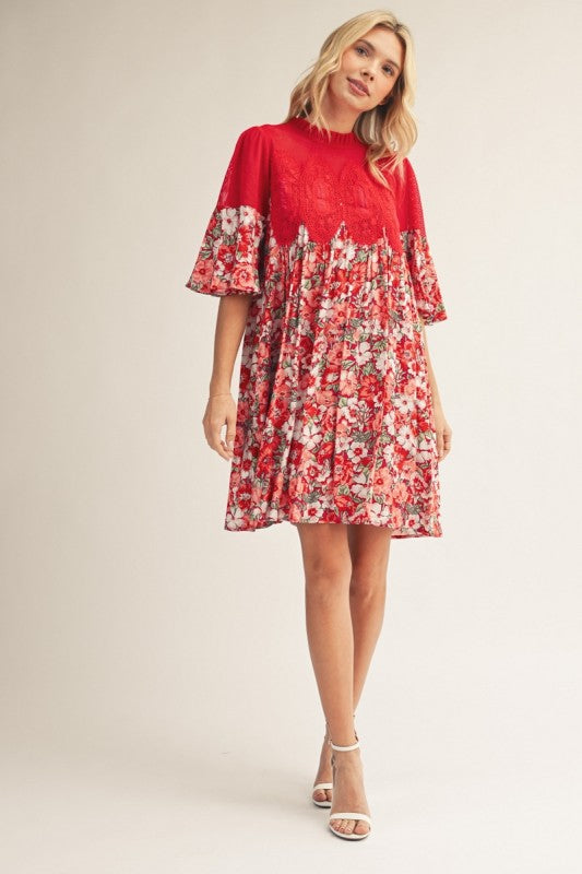 Jodifl Red Floral and Lace Dress