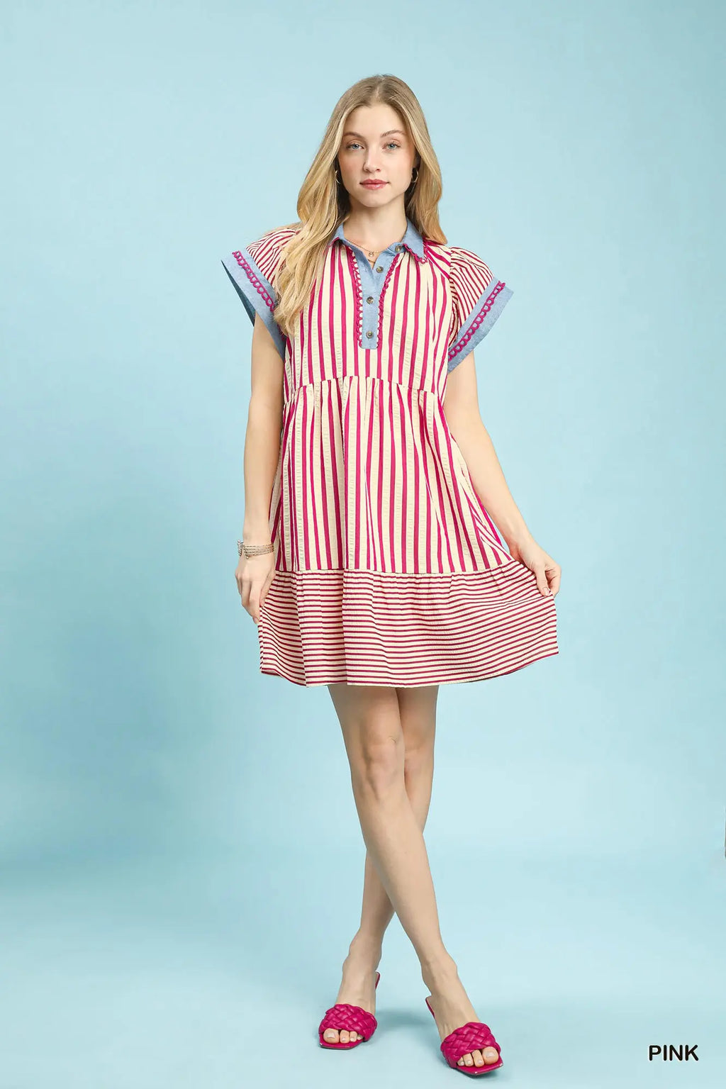 Umgee Stripe Flutter Sleeve Dress