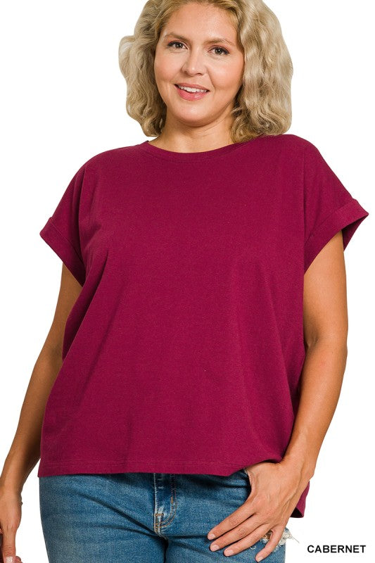 Zenana Plus Cuff Sleeve Tee