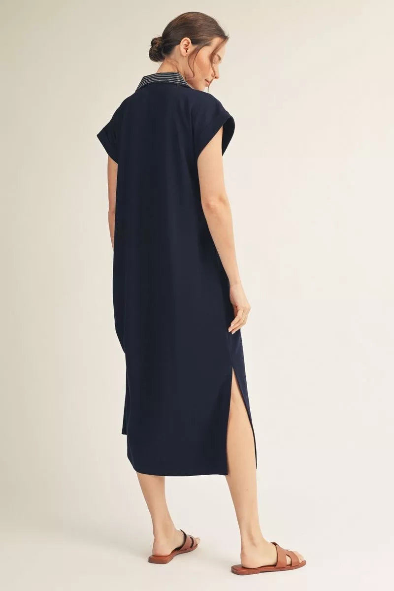 Jodifl Navy Long Luxe Dress with Detailed stitching