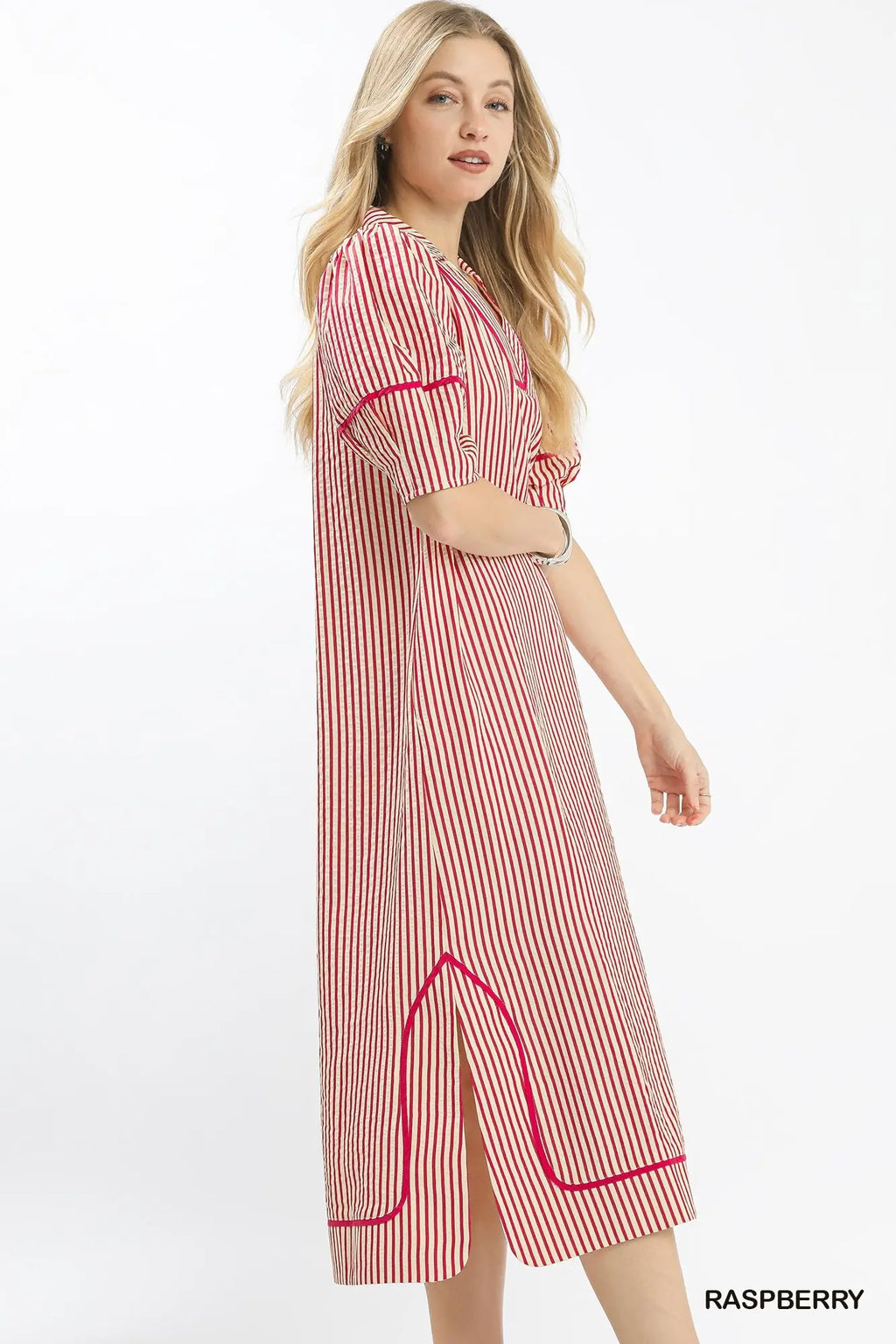 Umgee Raspberry Stripe Long Dress