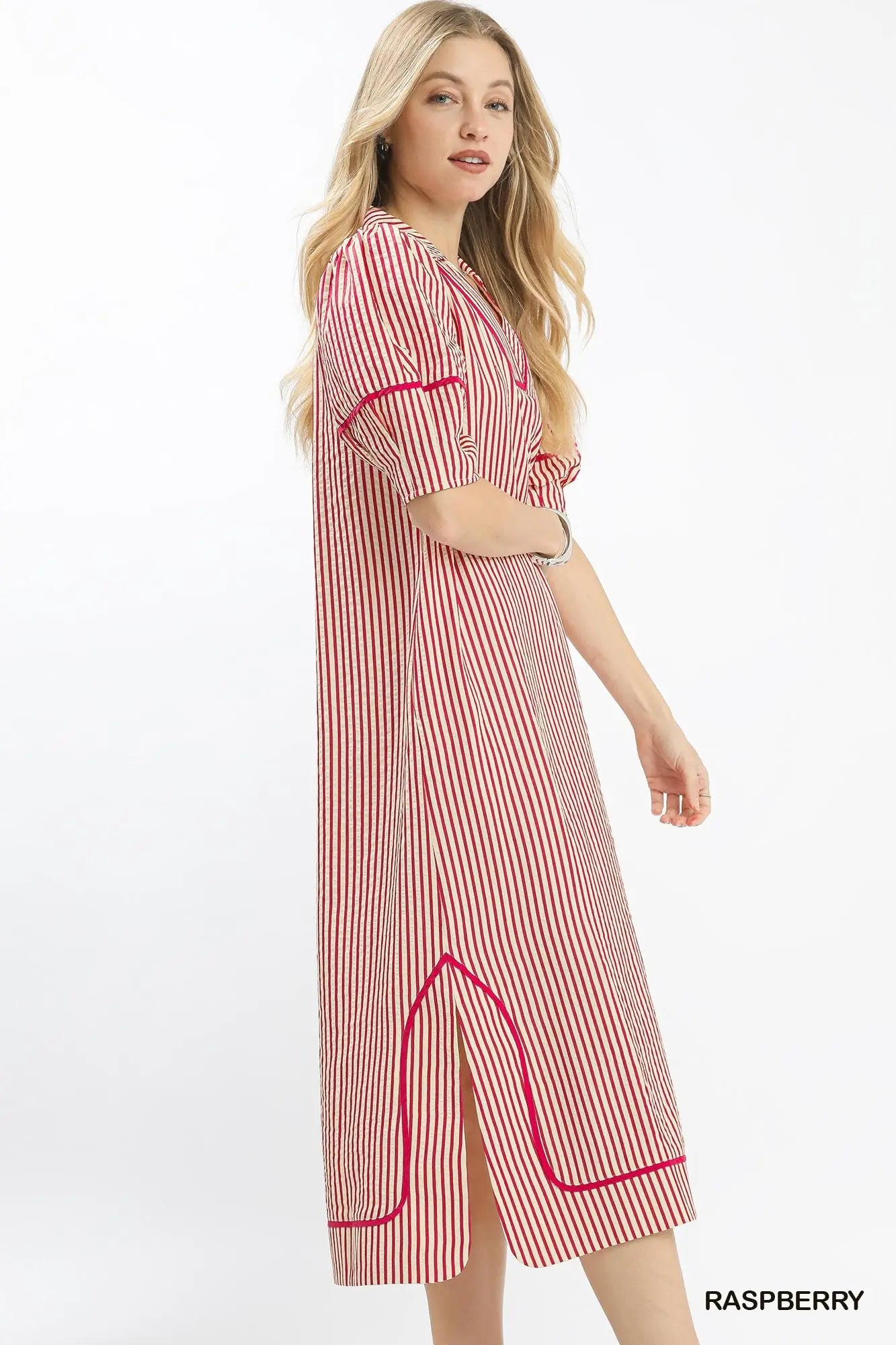 Umgee Raspberry Stripe Long Dress