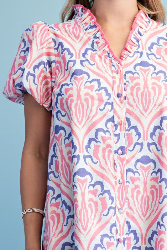 Gigio Pink Print Button Down Dress