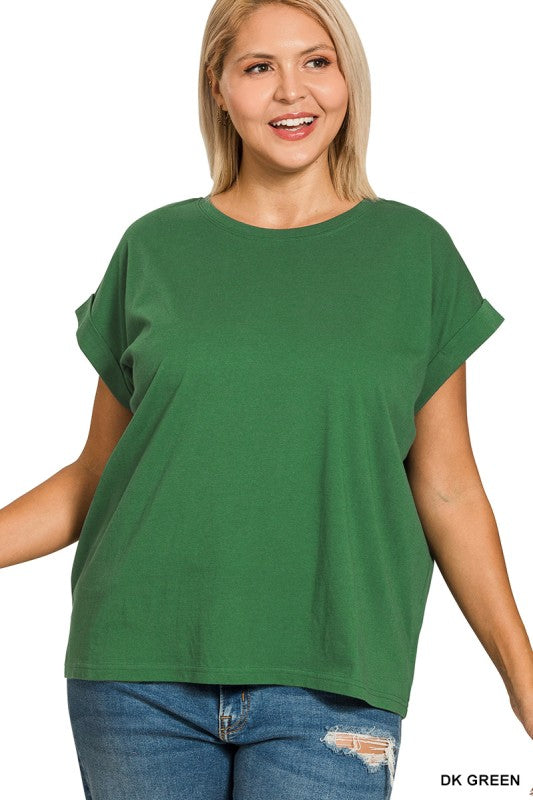 Zenana Plus Cuff Sleeve Tee