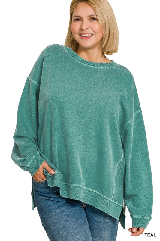 Zenana Teal Tide Washed Pullover