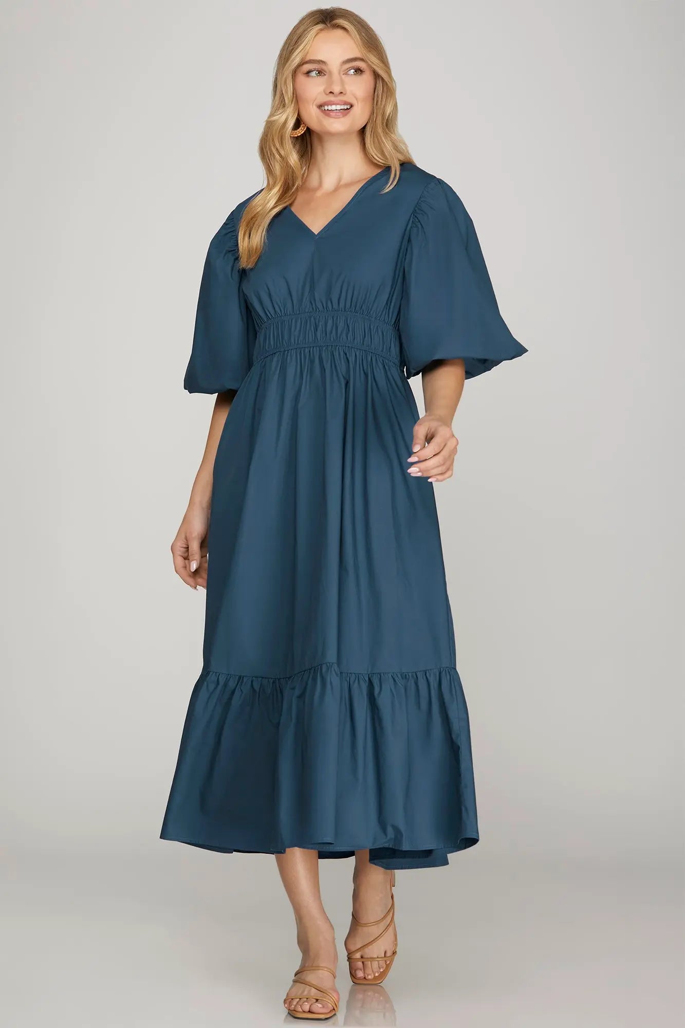 She + Sky Teal Midi Dress