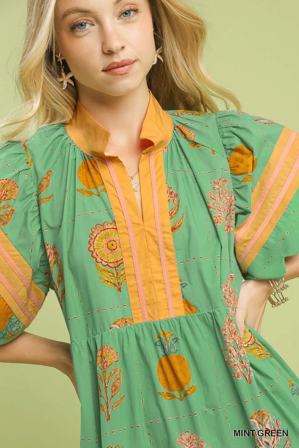 Umgee Green Gold Floral Dress