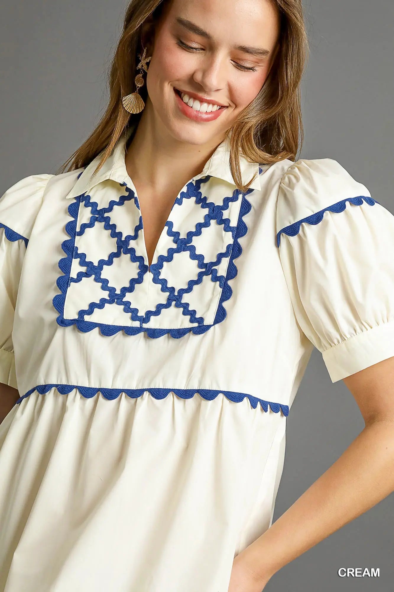 Umgee Cream and Blue Dress