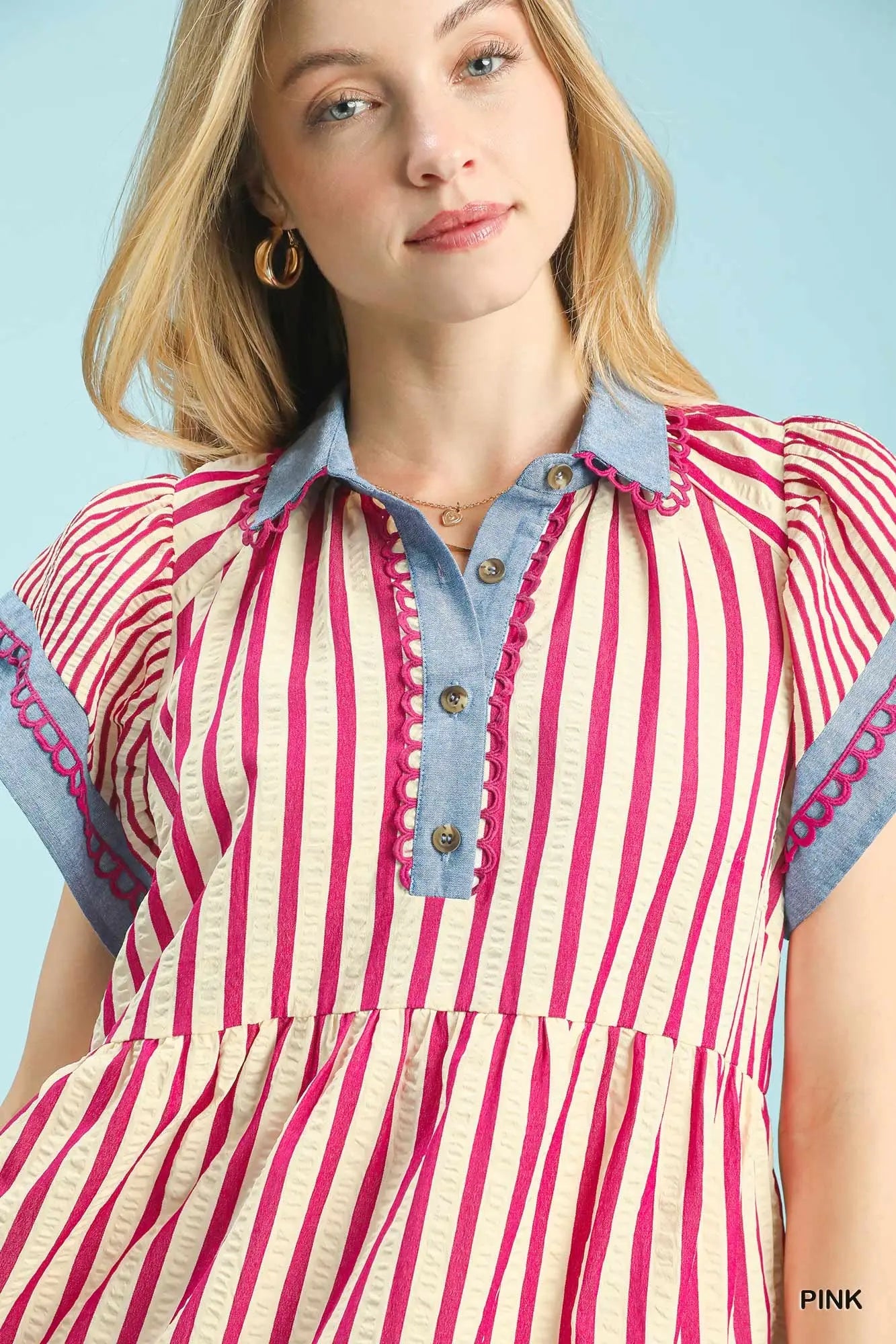 Umgee Stripe Flutter Sleeve Dress