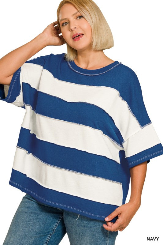 Zenana Plus French Terry Stripe Top