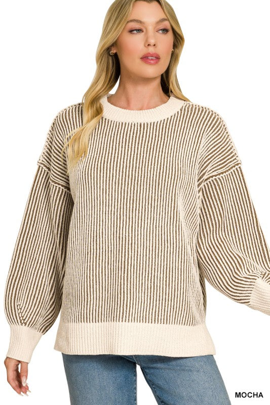 Zenana Two Tone Crew neck Sweater