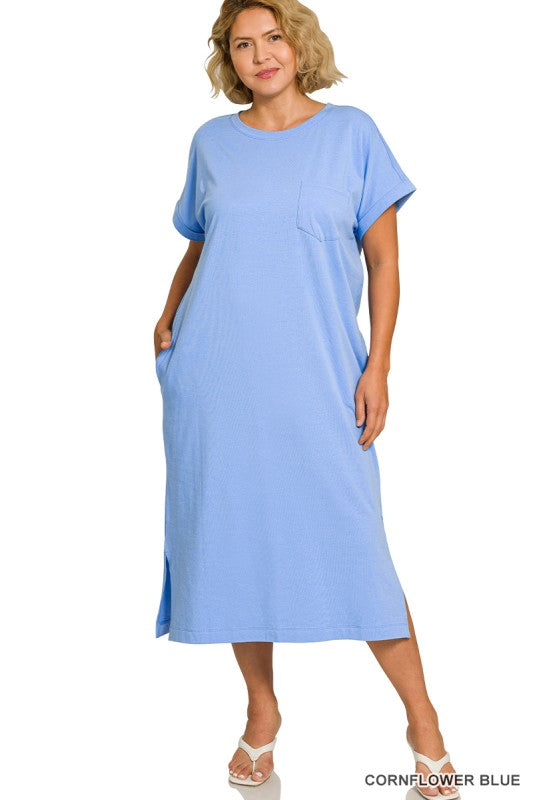 Zenana T-shirt Dress with pockets and side slit