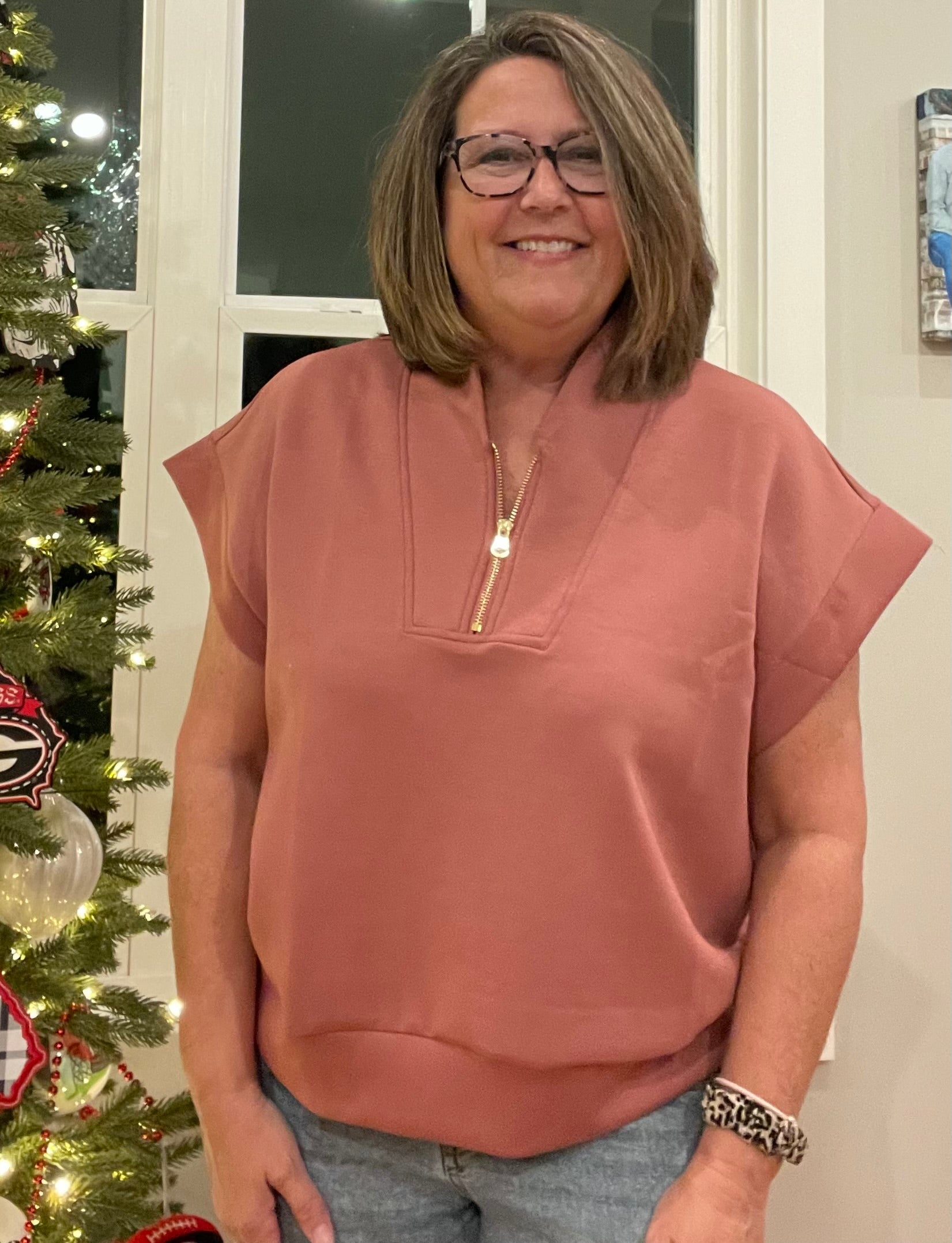 Desert Rose Zip-Neck Blouse