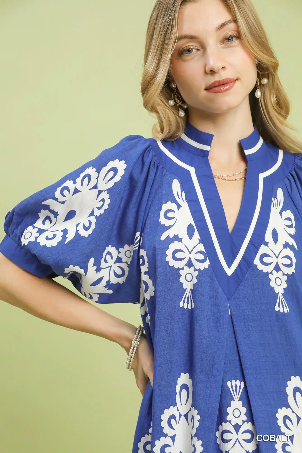Umgee Cobalt Blue Print Dress