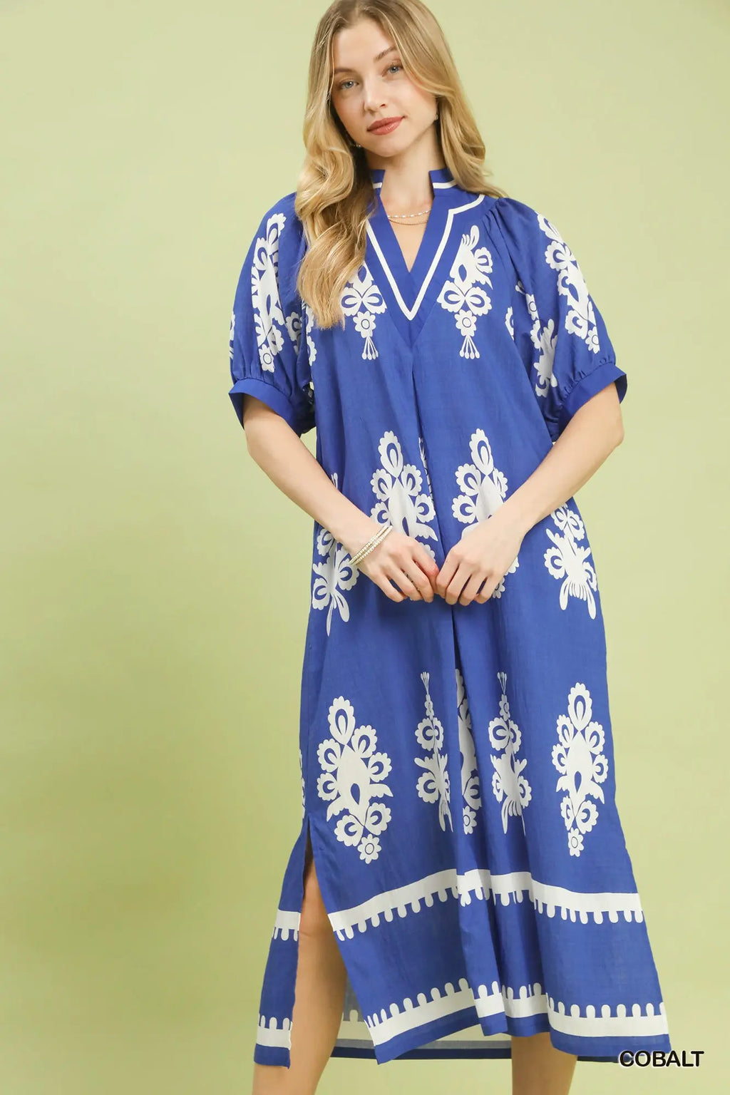 Umgee Cobalt Blue Print Dress