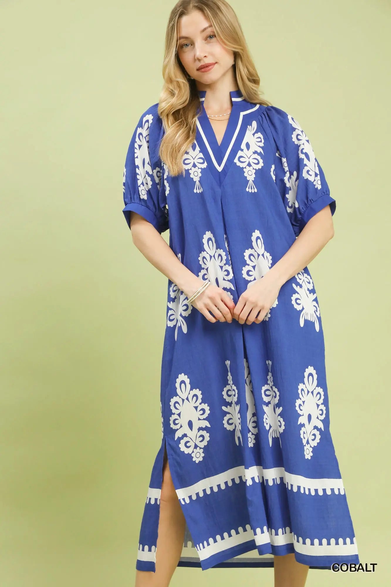 Umgee Cobalt Blue Print Dress