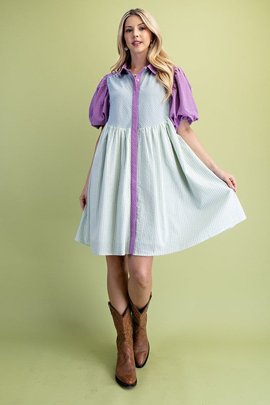 GiGio  Purple Mix Seersucker Dress