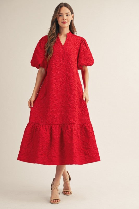 Jodifl Red Jacquard Midi Dress