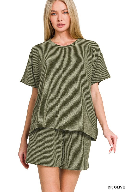 Zenana Waffle Knit Short Set