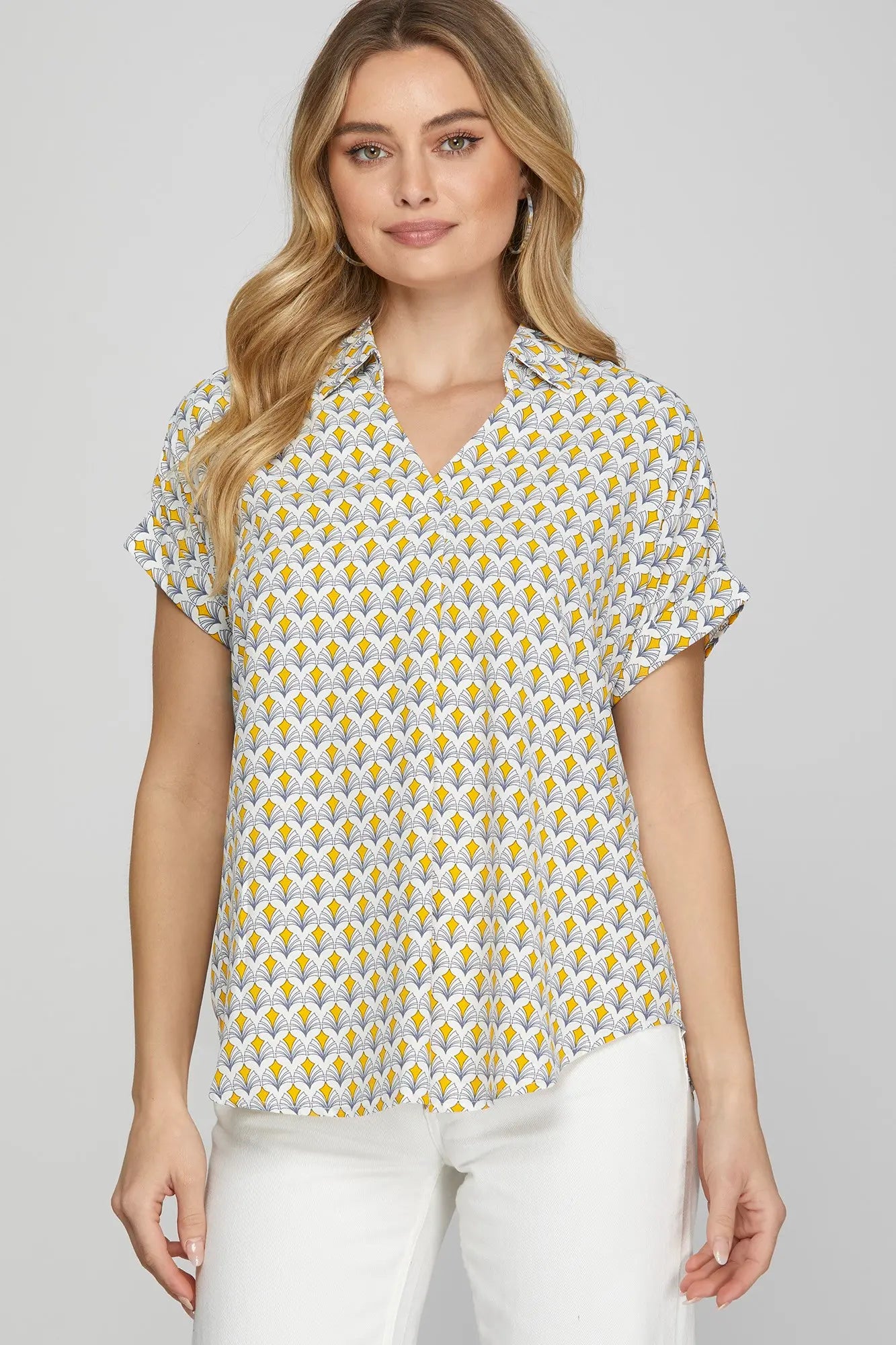 She + Sky Yellow Print Top