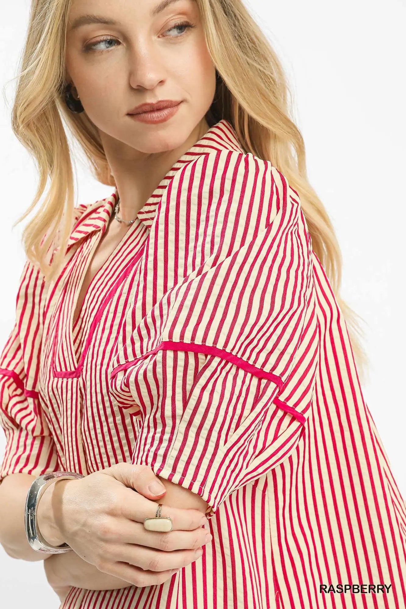 Umgee Raspberry Stripe Long Dress