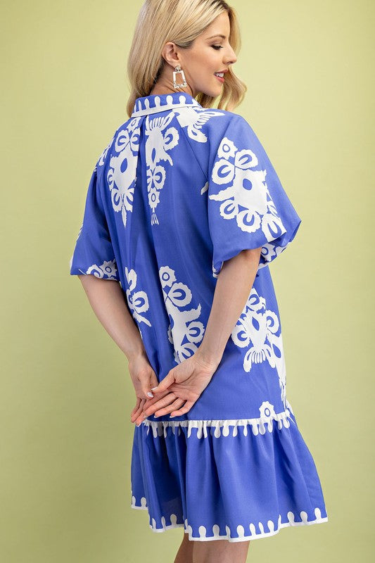 Umgee Blue Print Dress Plus