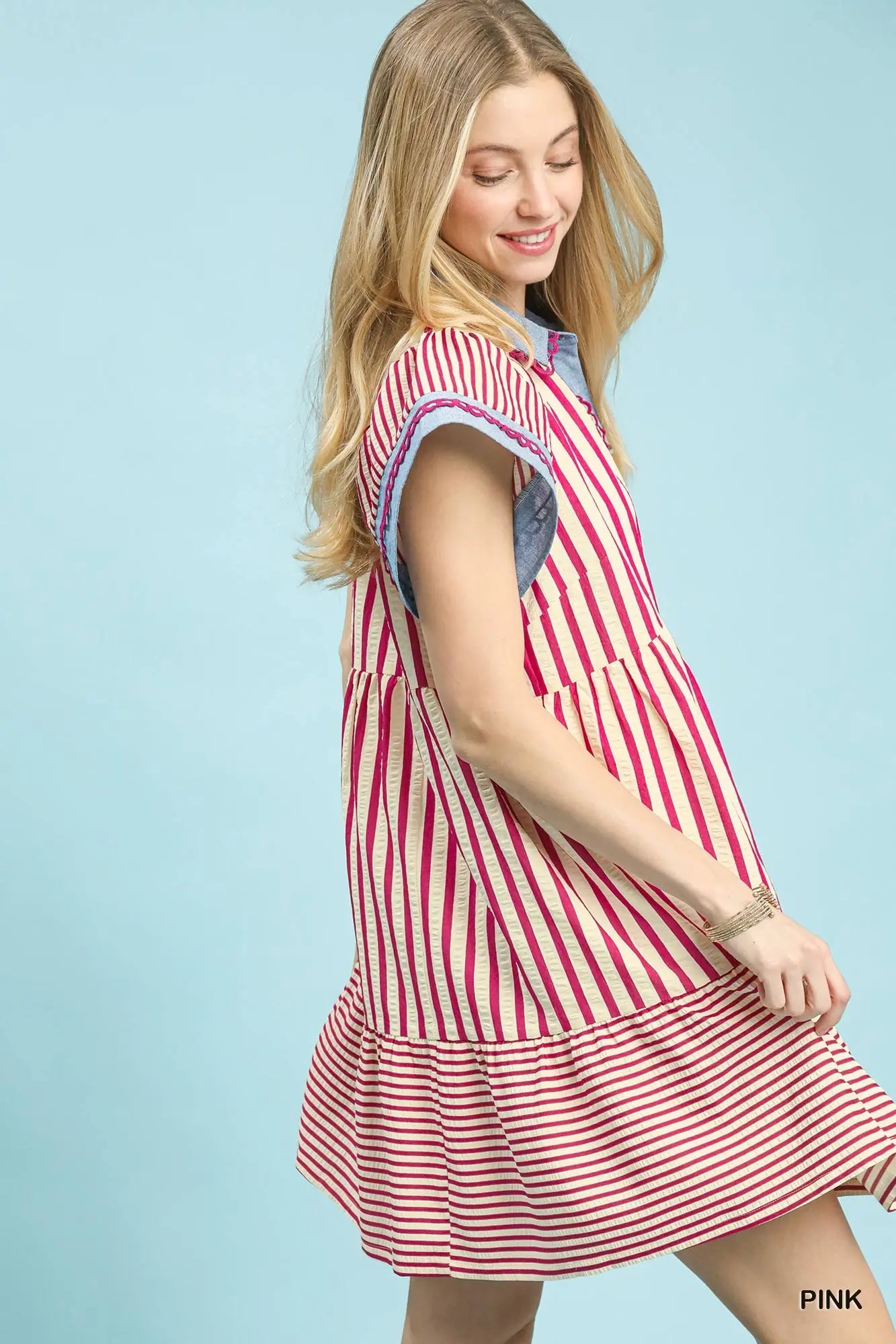 Umgee Stripe Flutter Sleeve Dress
