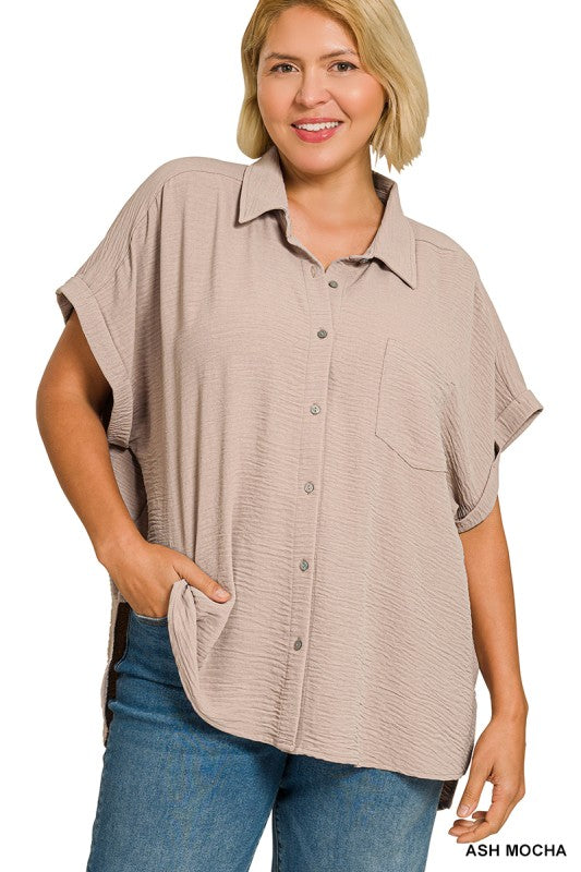 Zenana Plus Button Down Woven Top
