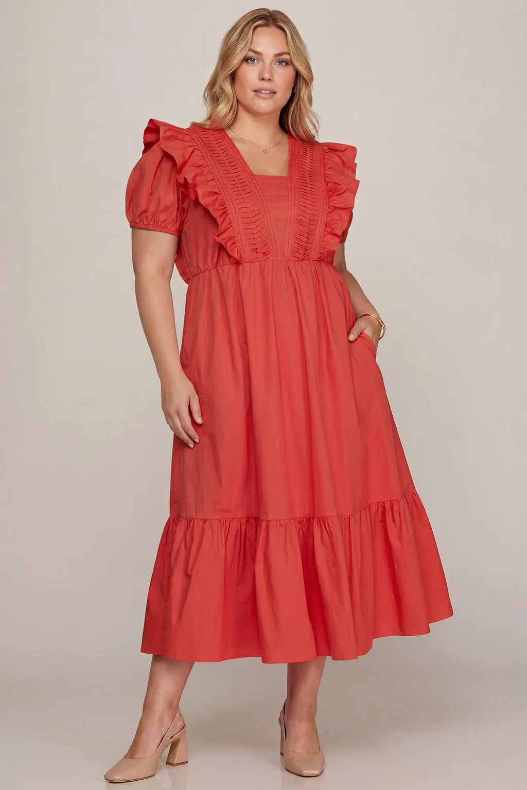 She + Sky Pintuck Ruffle Dress